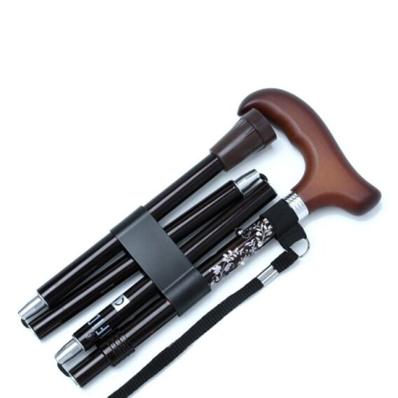 606SAW Taşlı Katlanır Baston 9032-4 Siyah Desenli