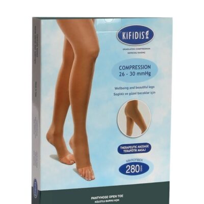 280 Den. 26-30 Mmhg Külotlu Mikrofiber Burnu Açık Varis çorabı Bej / Beige