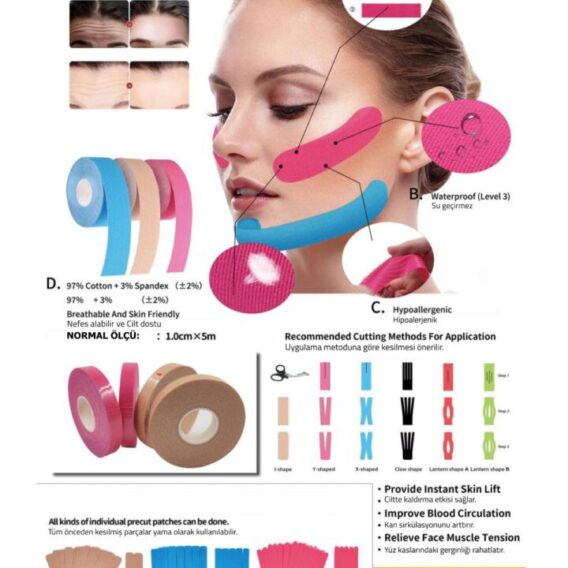 Kifidis Yüz Germe Bandı 1cm x 5m (İkili Paket)