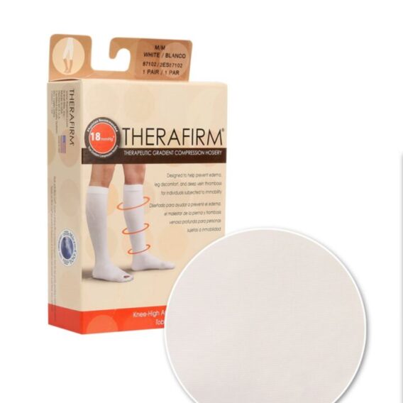 Therafirm Anti-Emboli Çorabı Dize Kadar Burnu Açık – Made in USA Beyaz / White